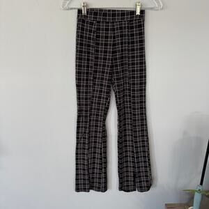 H&M Black & White Plaid Flare Leg Pull On Pants Girls Size 18 Preppy